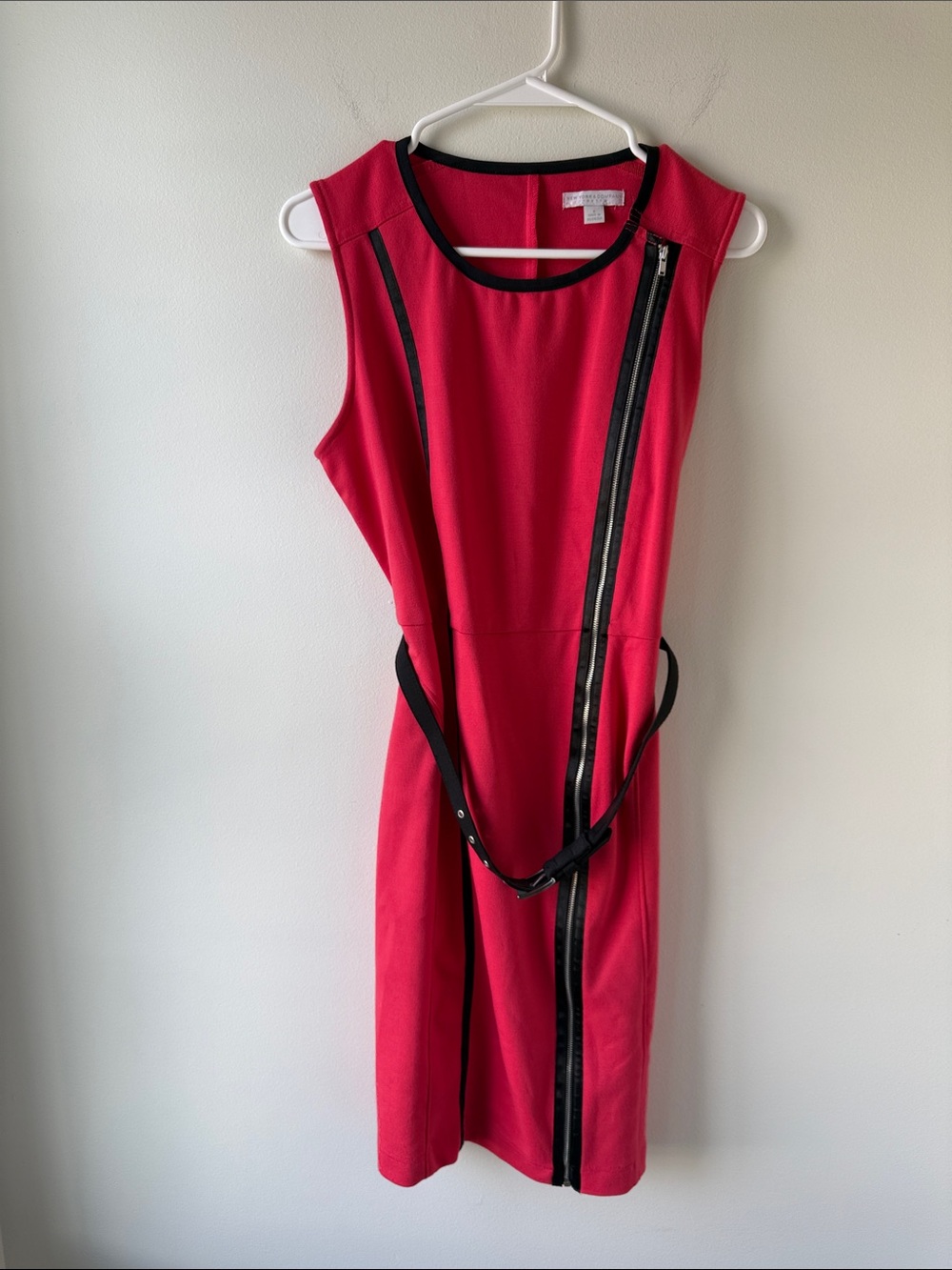 New York & Company Dark Pink Midi Sheath Dress with Black Trim